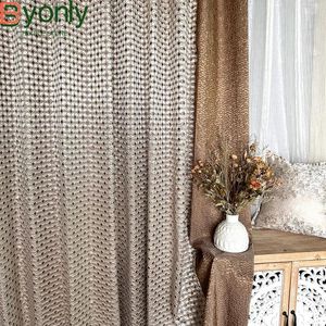 Curtain Customized Golden Brown Jacquard Texture Thickened Blackout Stitching Curtains For Living Room Bedroom French Window Balcony