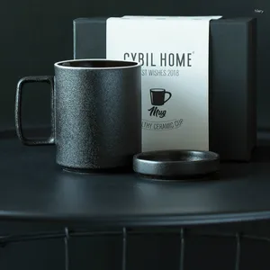 Tazze di glassa di sabbia nera di fascia alta tazza di glassa 420 ml di grande capacità con tazza di ceramica di coperchio o caffè squisito scatola regalo