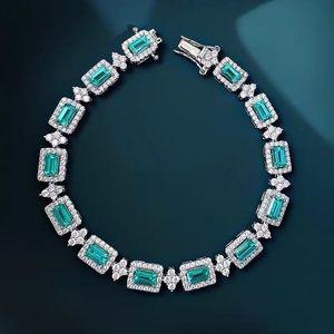 مختبر عصري سوار سوار الماس Aquamarine 14K أساور زفاف الذهب الأبيض للنساء جائزة المجوهرات هدية GXGBG