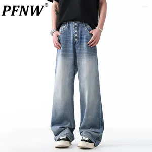 Dżinsy męskie pfnw letnie niszowe projekt spersonalizowane multi guziki męskie proste luźne spodnie dżinsowe 2024 modne menwear 28W3357