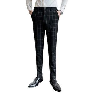 Męskie spodnie Business Business Plaid Suibed Pants Rozmiar 4xl-Sr Men Party Wedding Groom Sukienka Piełoski Czarne / szary / burgund / granatowy Q240525