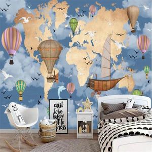 Wallpapers Custom Children's Room Mural Wall Paper 3D Air Balloon Airship Blue Sky And White Clouds Background Wallpaper