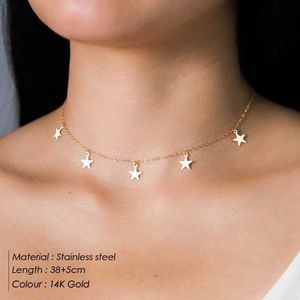 Hänge halsband Visunion Gold Color Star Party Womens Pendant Halsband Fashion Female Choker Halsband smycken Simple Ladies Pentagon-Star Q240525