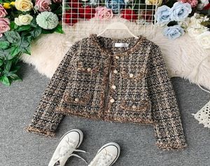 Nowa jesień zima Vintage Tweed Plat Kobiety Mały zapach patchwork koreańskie wełniane płaszcze Eleganckie krótkie odzież wierzchnią 26317920