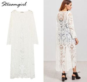 Streamgirl Women Long Cardigan Summer Oversize Long Sleeve Beach Lace Cardigan White Female Casual Kimono Cardigans Summer 2104217553181