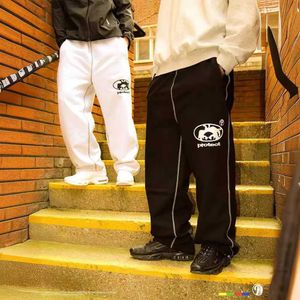 Men's Pants Y2K retro sweatpants mens hip-hop letter printed sweatpants trendy street loose wide-leg pants drawstring straight pants Q240525