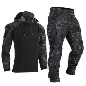 Trabalho de paintball roupas uniformes militares Multi bolsos táticos de combate tático camisas de camuflagem calças de joelheiras de carga 240524