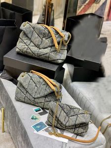 2021 LOULOU puffer Denim Jeans Tre storlekar Axelväska Dam Handväska Handväska Frostad kohud Cowboy Crossbody Väskor Avtagbar rem Flap Messenger Handväskor