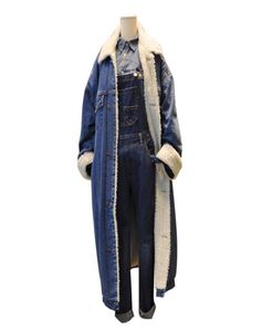 Women Women Women Long Denim Trench Jacket High Street Moda Hip Hop Inverno de Cashmere Jean Casat Breakbreaker O3863920