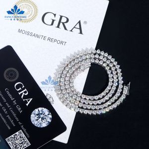 Fine Designer Jewelry Hip Hop Necklace 3Mm Sier VVS Moissanite Iced Out 3Prong Mossanite Tennis Link Chain