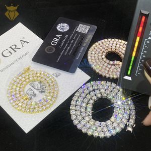 Günstigster Preis Pass des Diamond Test Hip Hop 4mm VVS Moissanit Diamond Halskette Moissaniten Tenniskette Männer und Frauen Mode Halskette