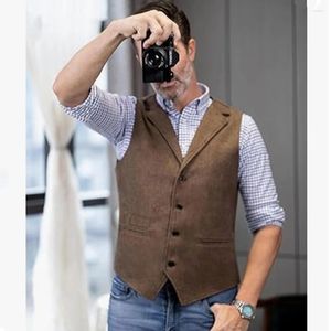 Men's Vests Men Vest Notch Lapel One-Breasted Slim Fit Waistcoat Steampunk Brown For Wedding Groomsmen Single Breasted Clothing