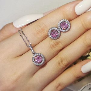 Conjunto de jóias de diamantes da moda 925 Brincos de casamento de festa de prata esterlina para mulheres promessas de noiva jóias ksboa