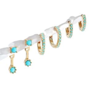OBEGA 3 Coppia Turquoise Mini Orecchini set Gold Colore Gold Nuovi orecchini a cerchio di design Set di gioielli di lusso Set di articoli da regalo nero
