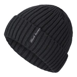 Högkvalitativ svart mänsklig vinterhatt tillsätt päls varma mössor hatt baggy skallies stickad hatt för män kvinnor skidsport beanies mössa