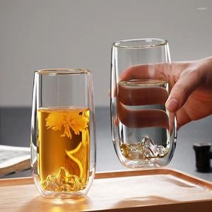 Muggar Creative Mountain View Tea Cup Double Glass Cups Mugg kaffeglas för drycker Original Drinkware Par Gift