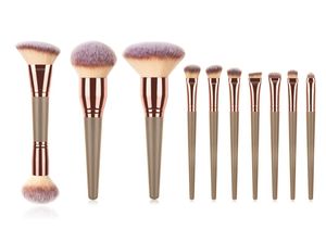 10pcs Champagne Gold Makeup Brush Conjunto de fundação Loose Powder Concular Shadow Shadow Kit Kit de beleza Ferramentas de cosméticos para iniciantes sets1934059