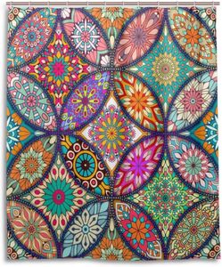Cortinas de chuveiro Mandala colorbal Curta da cortina boêmia Decorativa à prova d'água com 12 ganchos 60 