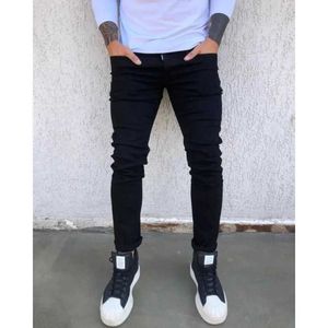 Men's Jeans Spring and Autumn New Black Elastic Mens Jeans Ultra thin Small Feet Casual Simple Solid Color Mens Tight denim Trousers Street Clothing Q240525