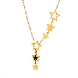 Colares pendentes Marka New in Star Pingente Colar para Mulheres Aço Antelhado Corrente Gold Cadeia Black Acrílica Jóia de Jóia de Jóia Gift Q240525