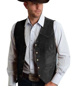 Mens Brown Suede Leather Gentleman Business Waistcoat Suit Vest Vintage Western Cowboy Regular Slim Fit Wedding Groom Vest 240516