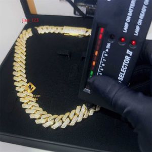 Pass Diamond Tester Iced Out 15mm 4 Row 925 Silver 14k Real Gold Plated Vvs1 Moissanite Cuban Link Chain Necklace Men