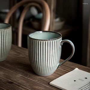 Mugs Striped Design Mug Retro Relief Coffee Cup Water Household Ceramic Large