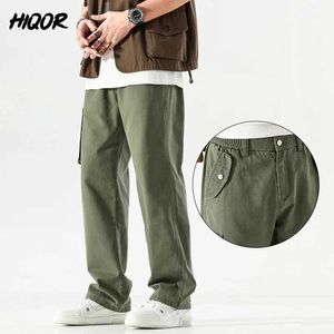 Herrenhosen Hiqor Marke Herren Straight Hosen 2024 Frühling/Sommer Baumwolle Lose Rucksack Herren Casual Wide Leg Street Kleidung Plus Größe S-4xl Q240525