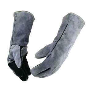 Спортивные перчатки 662-932 Теплостойные кожаные перчатки с алюминиевой фольгой изолированной с длинным рукавом, подходящим для сварки тига
