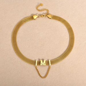 Pendant Necklaces Mesh Chain Choker Necklace for Women Stainless Steel 18K Gold Plated Letter Necklace Mom Mother Birthday Gift Q240525