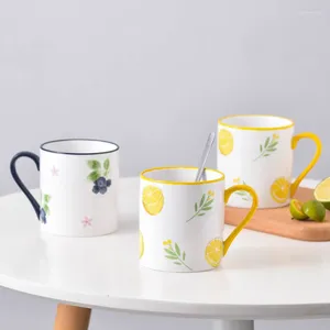 Canecas de canecas de cartoon fofinho de estilo japonês copo de cerâmica de frutas com colher caneca criativa para café da manhã em casa Presente de leite personalizado
