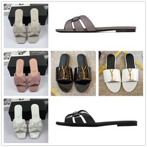 2024 Designers chinelos sandálias de luxo lâminas de couro de moda de couro em preto preto branco rosa rosa Borgonha Brown Sapato casual Mulheres Lady Flip Scuffs