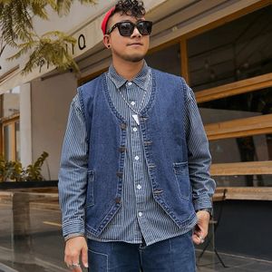 カジュアル特大の75％コットンデニムベストプラスサイズ7xl 6xl 5xlルーズメンズノースリーブジーンズタンクビンテージサマーY2Kユースワークウェア240515