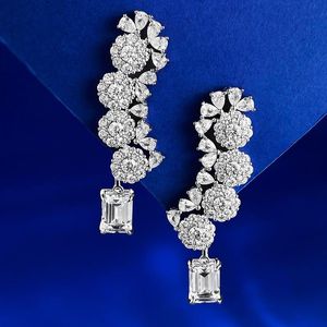 Blume Moissanit Diamant Dangle Ohrring 100% Real 925 Sterling Silber Hochzeit Ohrringe für Frauen Brautschmuck Geschenk Lledv