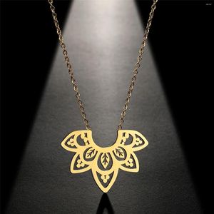 Correias Colar de pendente de flores de lótus para mulheres aço inoxidável cor de cor de gargantilha de garganta de pescoço de pescoço bohemian kpop jóias de jóias de noiva