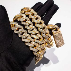 Hip Hop Rapper 10K Gold 18Mm Width Three Rows Moissanite Full Iced Out Cuban Link Chain Necklace