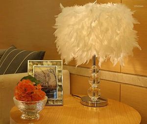 Table Lamps Lamp Cozy Bedroom Bedside Creative Romantic Wedding Crystal Feather Decorative LightZL345