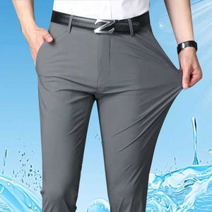 Calça masculina verão masculino fino calça quatro laterais de seda elástica de seda