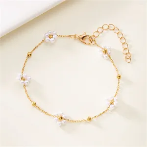 Charm Bracelets Bohemian Handmade Imitation Pearl Beads Flower For Women Lovely Crystal Floral Bracelet Fashion Party Jewelry