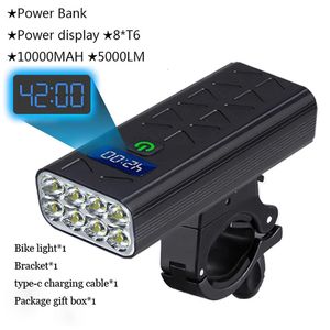 10000mAh Cykelljus 8T6 LED -cykel USB -laddningsbar cykel ficklampa som kraftbankstillbehör 240509