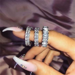Vecalon Cenne Eternity Band Ring 925 Sterling Silver Aaaaa Cz Obiecing zaręczynowy Pierścienie weselne Pierścienie dla kobiet Mężczyzn biżuterii lhffg