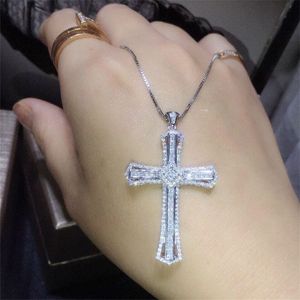 Vecalon 2019 Vintage Cross pendant 925 Sterling silver AAAAA Cz Stone cross Pendant necklace for Women Men Party Wedding Jewelry Gijem