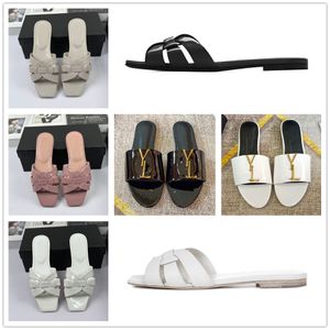 Designer Slippers Sandálias de luxo deslizam lâminas de couro de moda plana em preto em preto branco rosa rosa Borgonha Plataforma casual Sapato casual Mulheres Lady Flip Scuffs