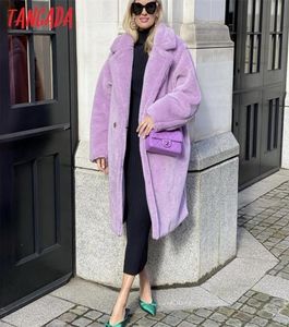 Tangada Winter Women Women Oversize Purple Teddy Long Long Long Warm grossa grossa elegante casaco de manga comprida fêmea sobretudo 1J6 2012111341537