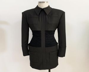 プレミアム新しいスタイルのトップ品質オリジナルデザイン女性039Sブラックドレスショルダーパッドスリムフィットパックヒップショルダーパッドプリーツウエスト