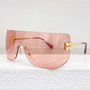 24SS Runway Women Frameless Sunglasses SMU 54Y Luxury Fashion Designer Women Mask Sunglasses UV400 Polarized Pink Lenses Gold Metal Legs Aviator Goggle Glasses