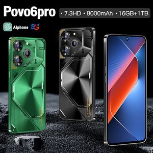 2024 POVO6PRO Android Smart Global English Phone 7.3 인치 화면 8800 MAH 대형 배터리 지원 듀얼 전화 카드 Android 13 지원 OTG 72MP+108M