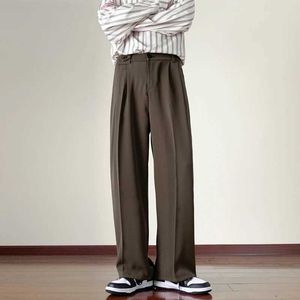 Men's Pants Brown/Black Suit Pants Men Fashion Society Mens Dress Pants Korean Loose Straight Casual Pants Mens Office Formal Trousers S-2XL Q240525