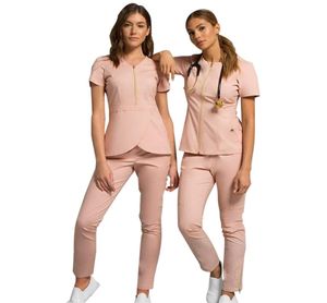 Wholes women wear stylish scrub suits hospital uniform pant suits solid color unisex operating uniform 2206108704542