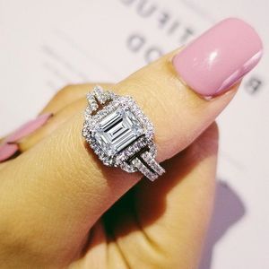 Emerald Cut Diamond ring 925 Sterling silver Engagement Wedding Band Rings for women Bridal Promise Party Jewelry Gift Xsmex